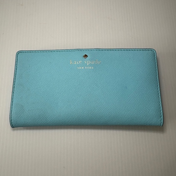 Kate Spade Grand Street Stacy Bifold Leather Slim Wallet Turquoise/Aqua/Blue - Picture 1 of 13